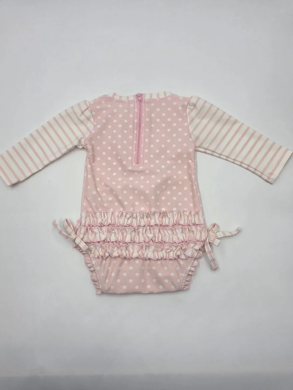 NEW RuffleButts baby girl pink rashguard swimsuit size 3-6 months
